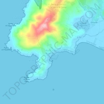 Mappa topografica Porto Pollo, altitudine, rilievo