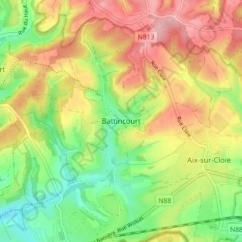Mappa topografica Battincourt, altitudine, rilievo