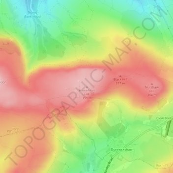 Mappa topografica Hameldon Hill, altitudine, rilievo