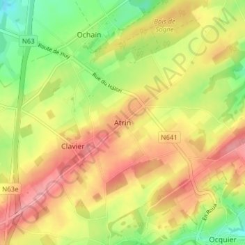 Mappa topografica Atrin, altitudine, rilievo