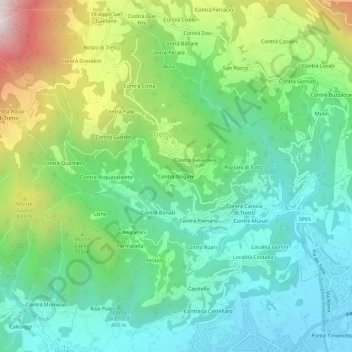 Mappa topografica Contrà Nogare, altitudine, rilievo
