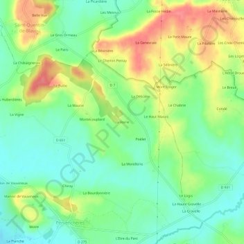 Mappa topografica La Voirie, altitudine, rilievo
