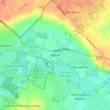 Mappa topografica Wyton, altitudine, rilievo