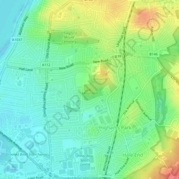 Mappa topografica Moon Hill, altitudine, rilievo