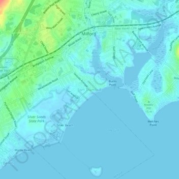 Mappa topografica Fort Trumbull, altitudine, rilievo