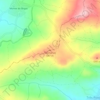 Mappa topografica Sesmarias, altitudine, rilievo
