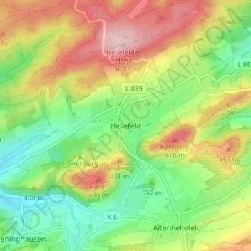 Mappa topografica Hellefeld, altitudine, rilievo