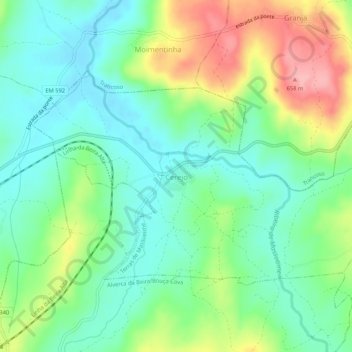 Mappa topografica Cerejo, altitudine, rilievo