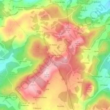 Mappa topografica Corteo de Arriba, altitudine, rilievo