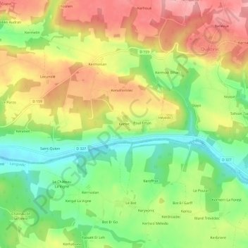 Mappa topografica Kerfec, altitudine, rilievo
