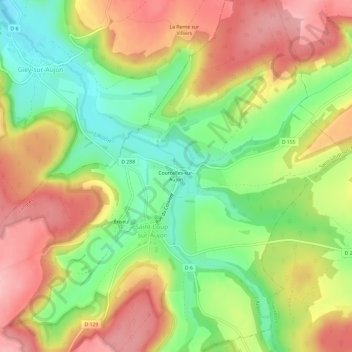Mappa topografica Courcelles-sur-Aujon, altitudine, rilievo