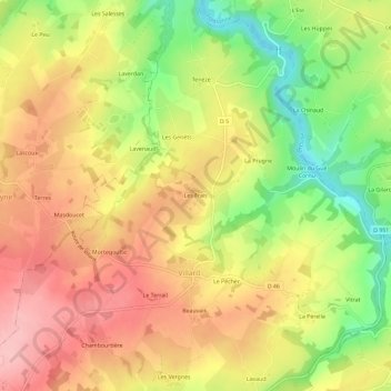 Mappa topografica Les Frais, altitudine, rilievo