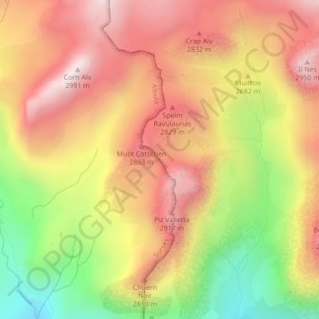 Mappa topografica Fuorcla Cotschna, altitudine, rilievo