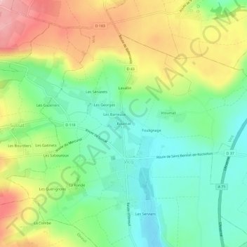 Mappa topografica Bournat, altitudine, rilievo