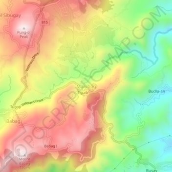 Mappa topografica Malubog, altitudine, rilievo