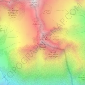 Mappa topografica Tête du Rouget, altitudine, rilievo