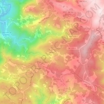 Mappa topografica Bujões, altitudine, rilievo