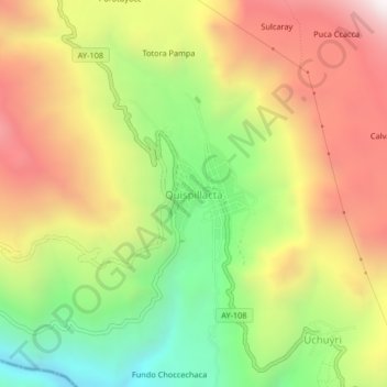 Mappa topografica Quispillacta, altitudine, rilievo