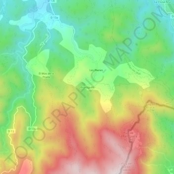 Mappa topografica Riunoguès, altitudine, rilievo