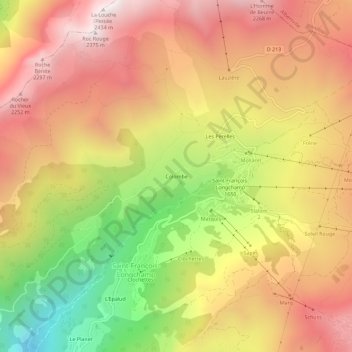 Mappa topografica Colombe, altitudine, rilievo