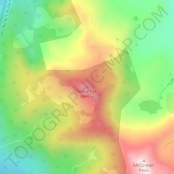Mappa topografica Tells Peak, altitudine, rilievo