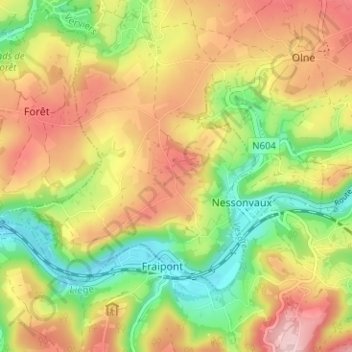 Mappa topografica Hansez, altitudine, rilievo