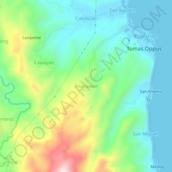 Mappa topografica Anahawan, altitudine, rilievo