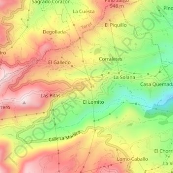 Mappa topografica Lomo Carbonero, altitudine, rilievo