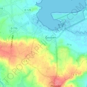 Mappa topografica Kerouzien, altitudine, rilievo