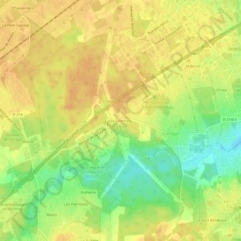 Mappa topografica Le Cournau, altitudine, rilievo