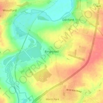 Mappa topografica Ringstead, altitudine, rilievo