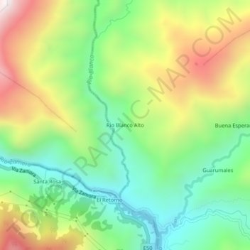 Mappa topografica Rio Blanco Alto, altitudine, rilievo