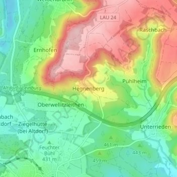 Mappa topografica Hegnenberg, altitudine, rilievo