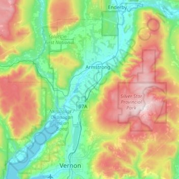 Mappa topografica Spallumcheen, altitudine, rilievo