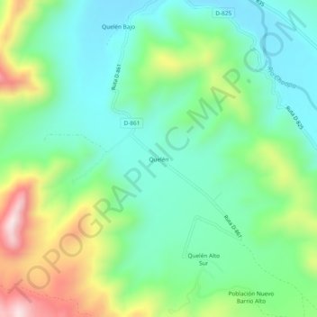 Mappa topografica Quelén, altitudine, rilievo