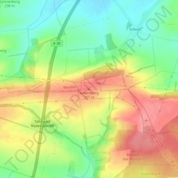 Mappa topografica Schernberg, altitudine, rilievo