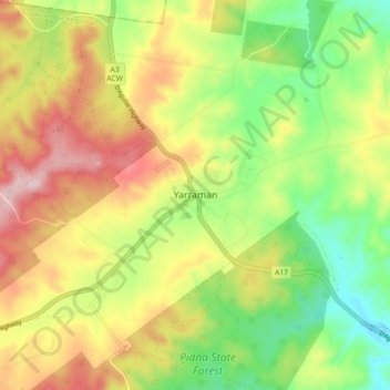 Mappa topografica Yarraman, altitudine, rilievo