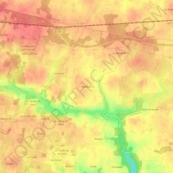 Mappa topografica Kerfleux, altitudine, rilievo