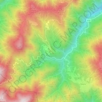 Mappa topografica Montereggio, altitudine, rilievo