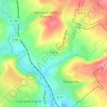 Mappa topografica Bouricourt, altitudine, rilievo