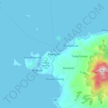 Mappa topografica Kawayan, altitudine, rilievo