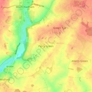 Mappa topografica Perry Green, altitudine, rilievo
