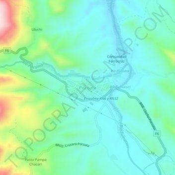 Mappa topografica Pocoata, altitudine, rilievo