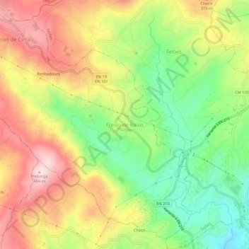 Mappa topografica Freixo de Baixo, altitudine, rilievo