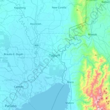 Mappa topografica Tagum, altitudine, rilievo