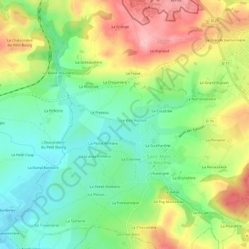 Mappa topografica La Burnière, altitudine, rilievo