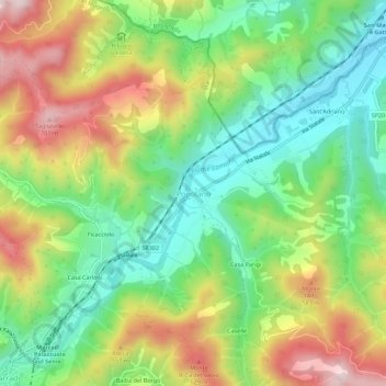 Mappa topografica Popolano, altitudine, rilievo