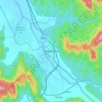 Mappa topografica Nagothane, altitudine, rilievo