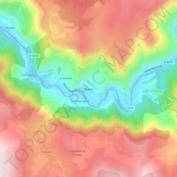 Mappa topografica Blajoux, altitudine, rilievo
