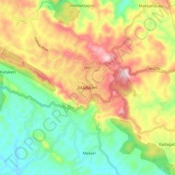 Mappa topografica Madikeri, altitudine, rilievo